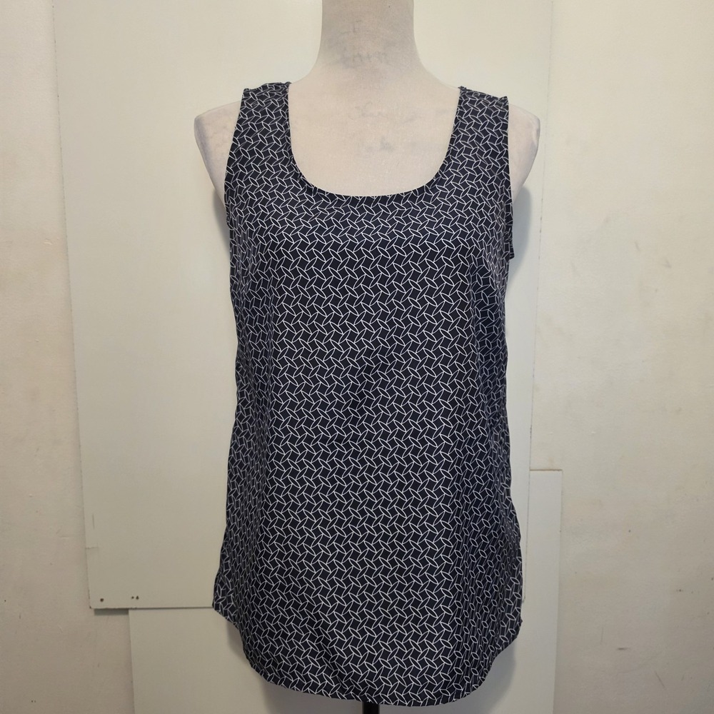Tommy Hilfiger Women's S/P Navy White Geometric Sleeveless Tank Top Blouse